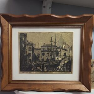 Vintage Art Little Boatyard Venice Lionel Barrymore